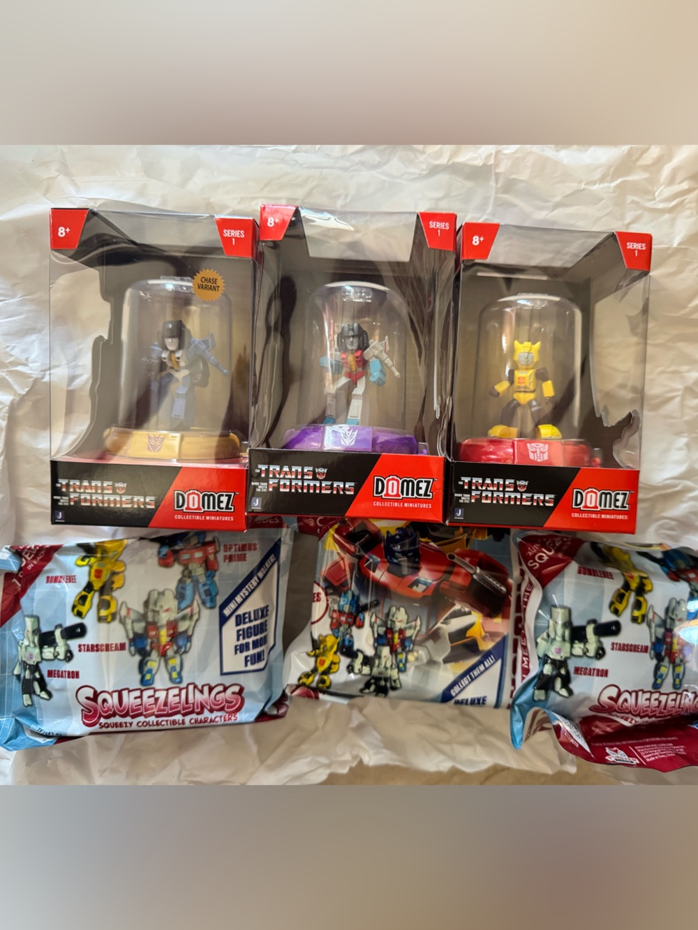 Transformers Domz Mini Figures Bundle with 3 Squeezlings Blind Bags